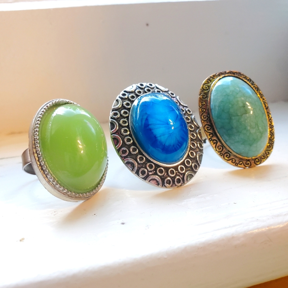 3 Vintage Chunky Rings Changable Size